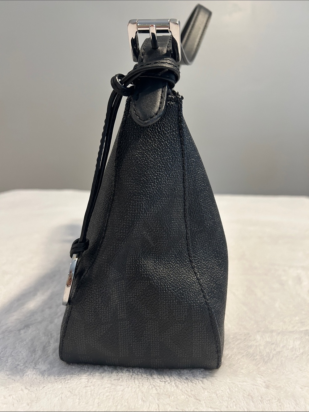 Michael Kors Black Logo-Embossed Shoulder Bag with MK Charm - Picture 3 of 11